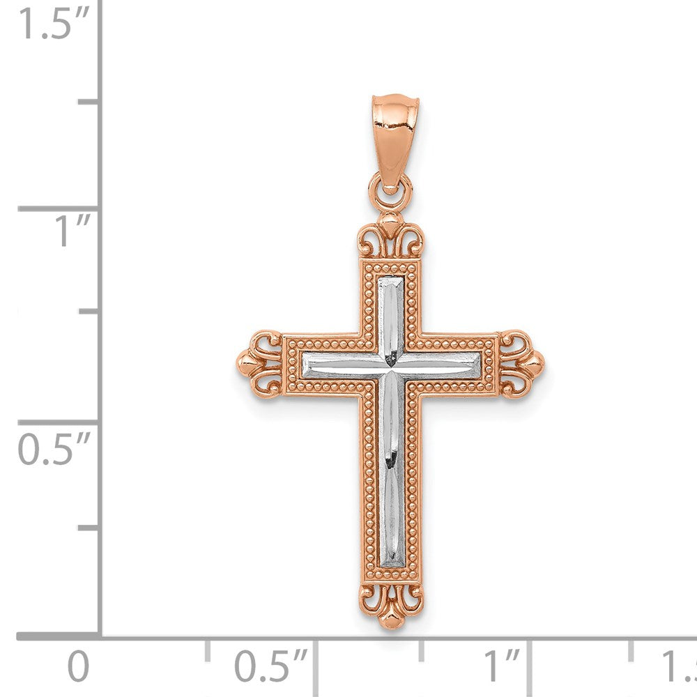 14k Rose Gold 18 mm Diamond-Cut Cross Pendant (1.12 grams)