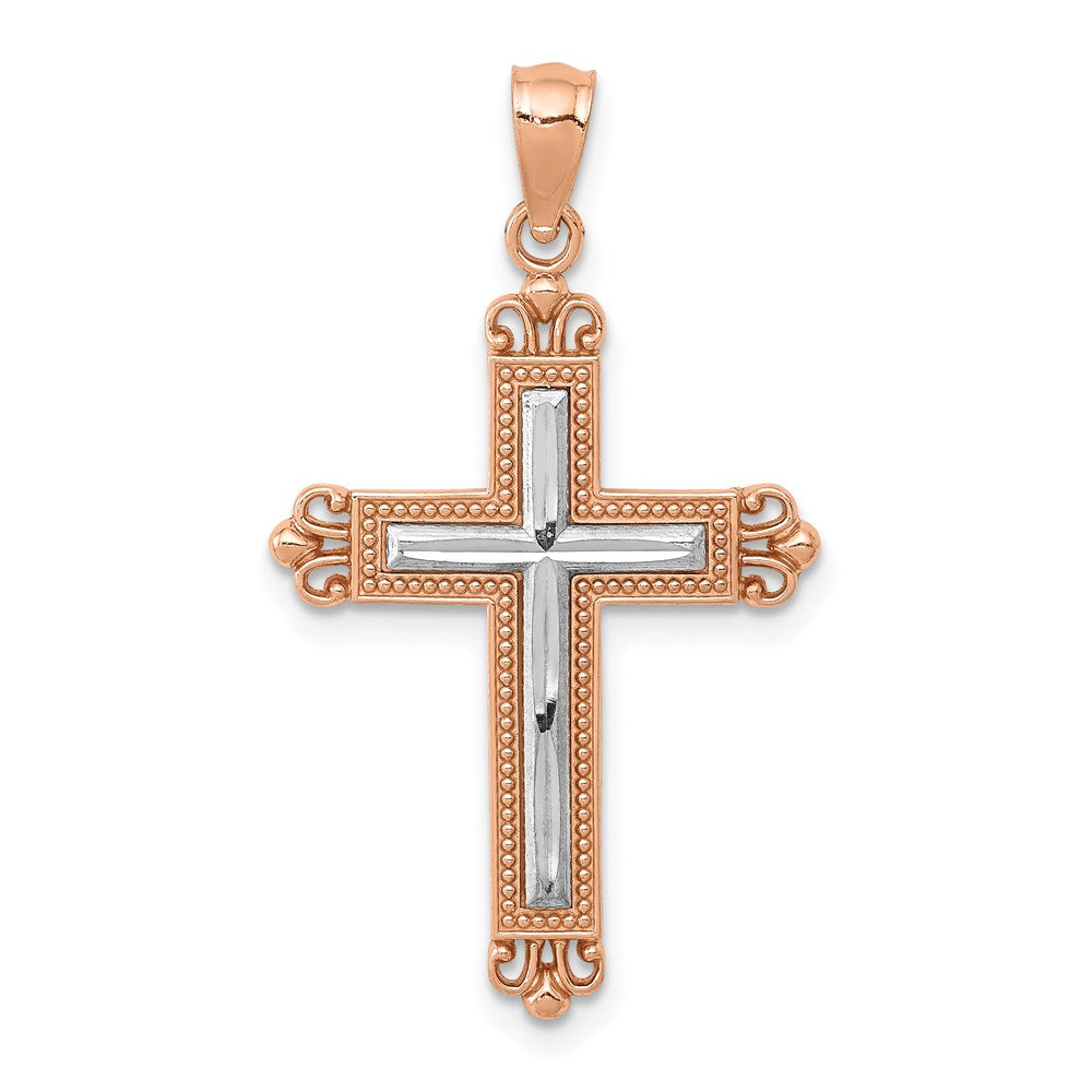 14k Rose Gold 18 mm Diamond-Cut Cross Pendant (1.12 grams)
