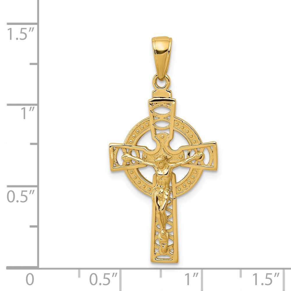 14k Yellow Gold 18 mm Polished Celtic Jesus Crucifix Pendant (1.56 grams)