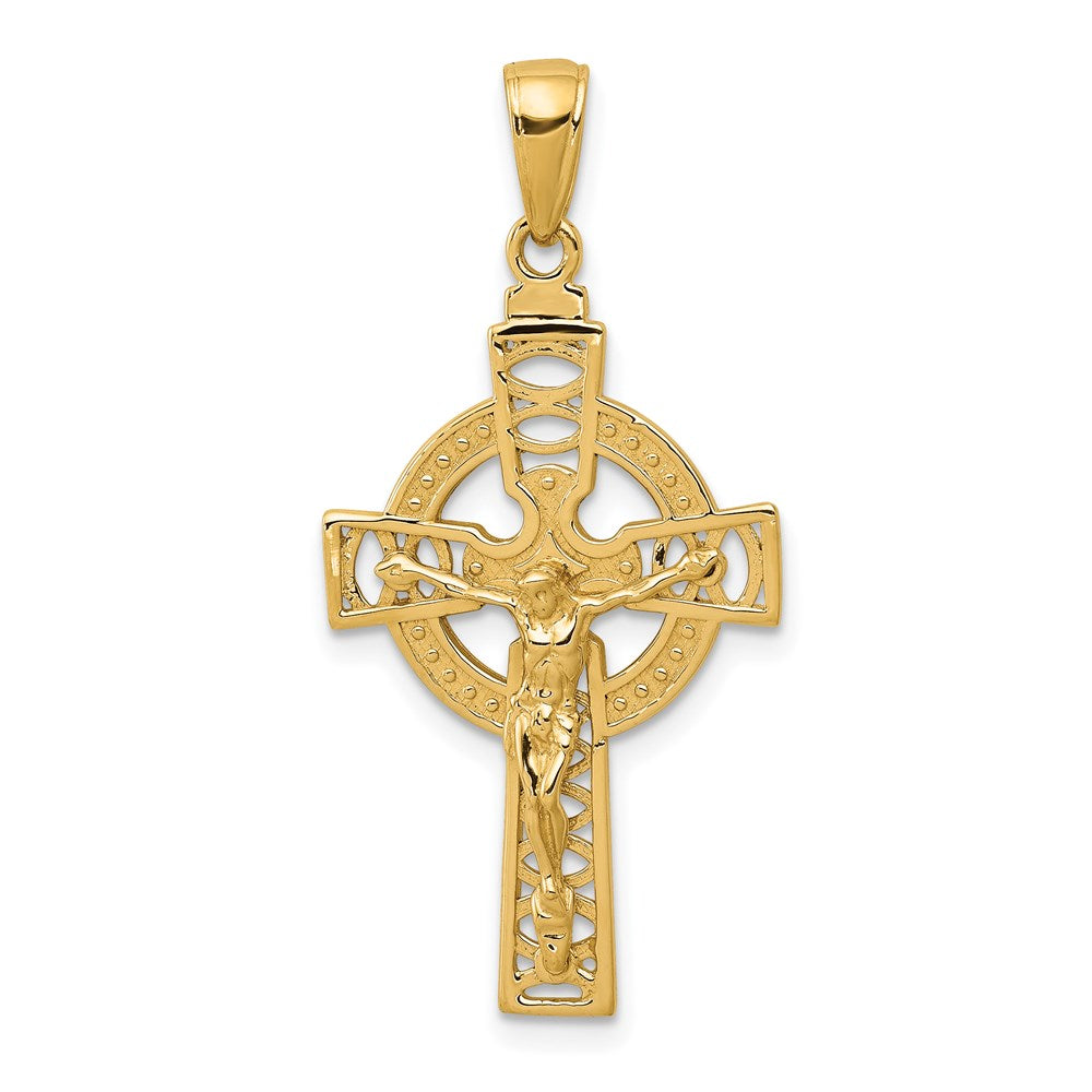 14k Yellow Gold 18 mm Polished Celtic Jesus Crucifix Pendant