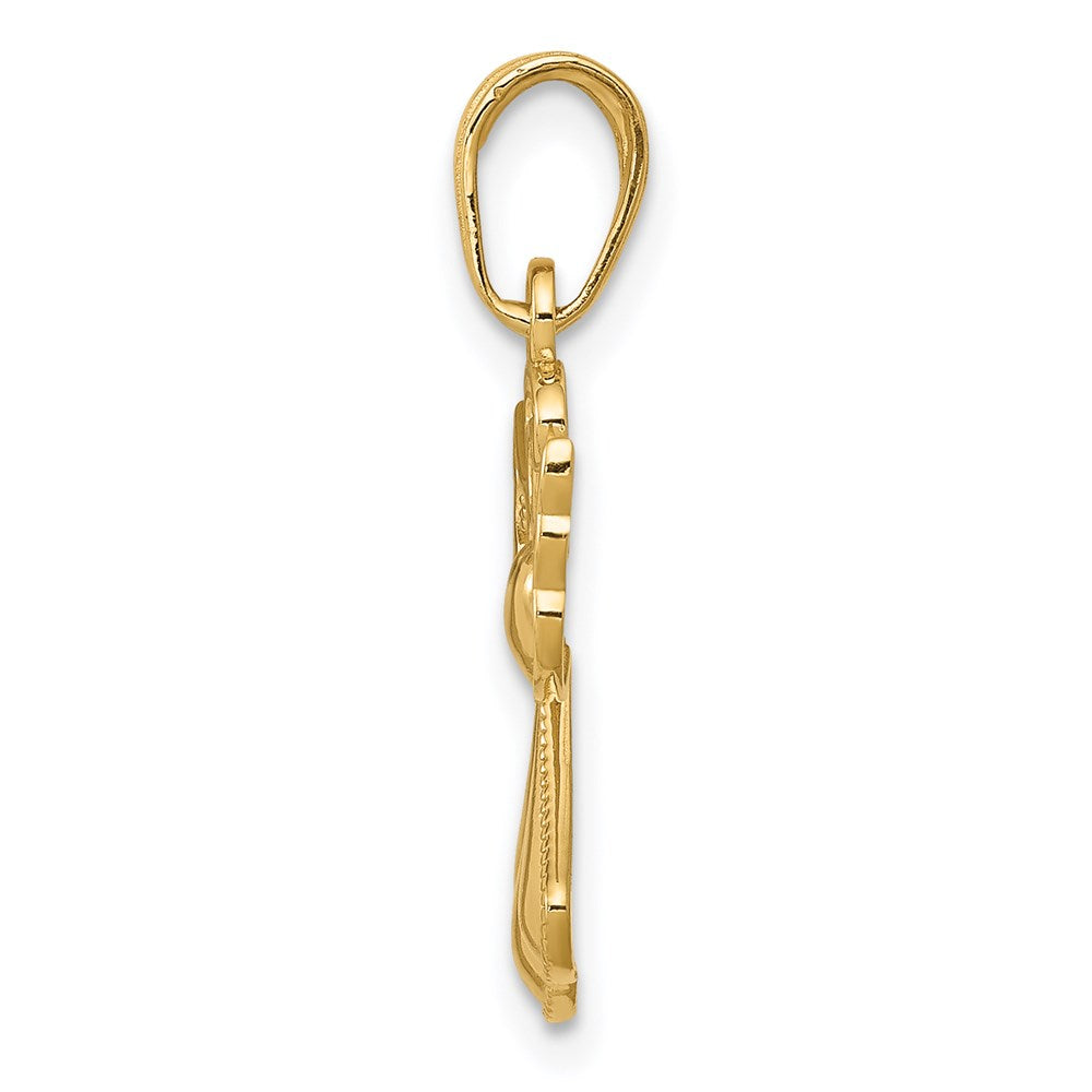 14K Polished and Textured Guardian Angel with Heart Pendant (0.97 grams)