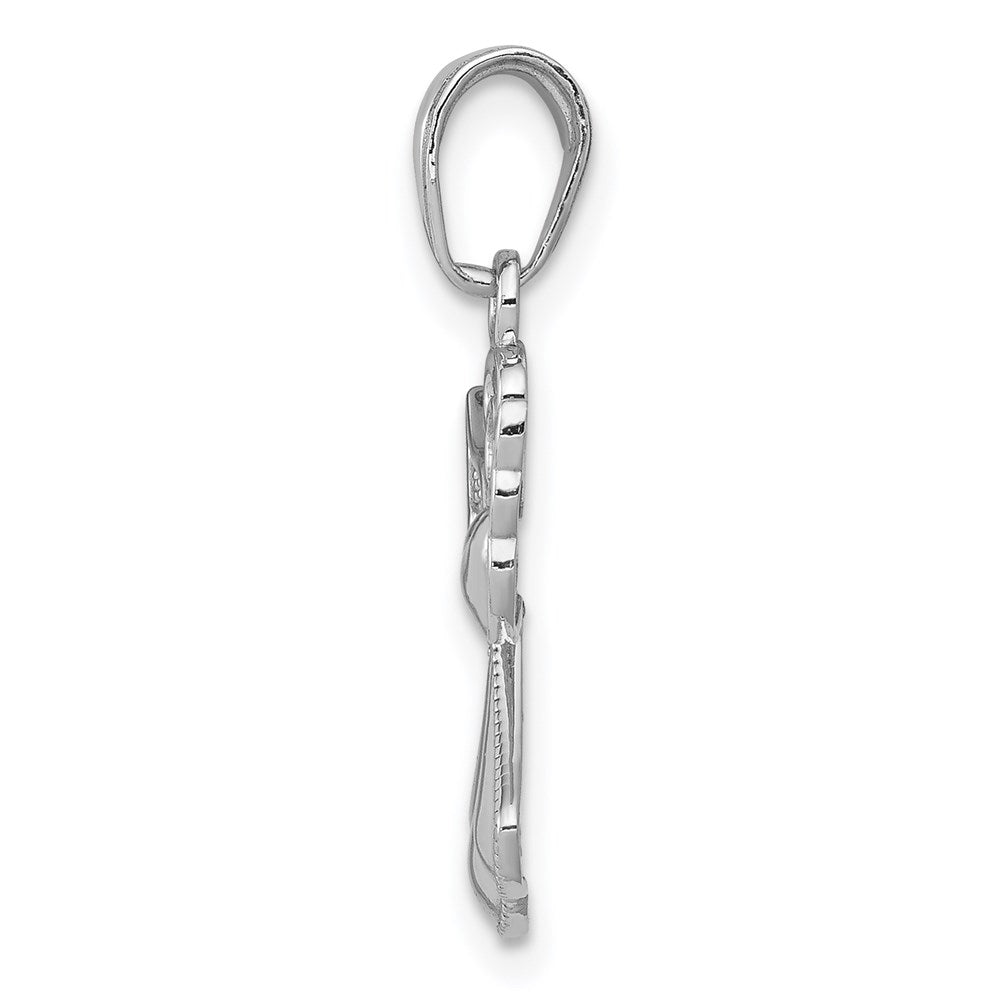 14K White Gold Polished and Textured Guardian Angel with Heart Pendant (1.01 grams)