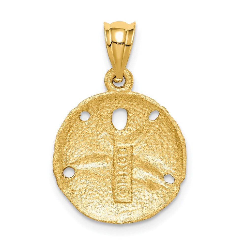 14k Yellow Gold 14 mm Brushed Diamond-Cut Sand Dollar Pendant (1.73 grams)