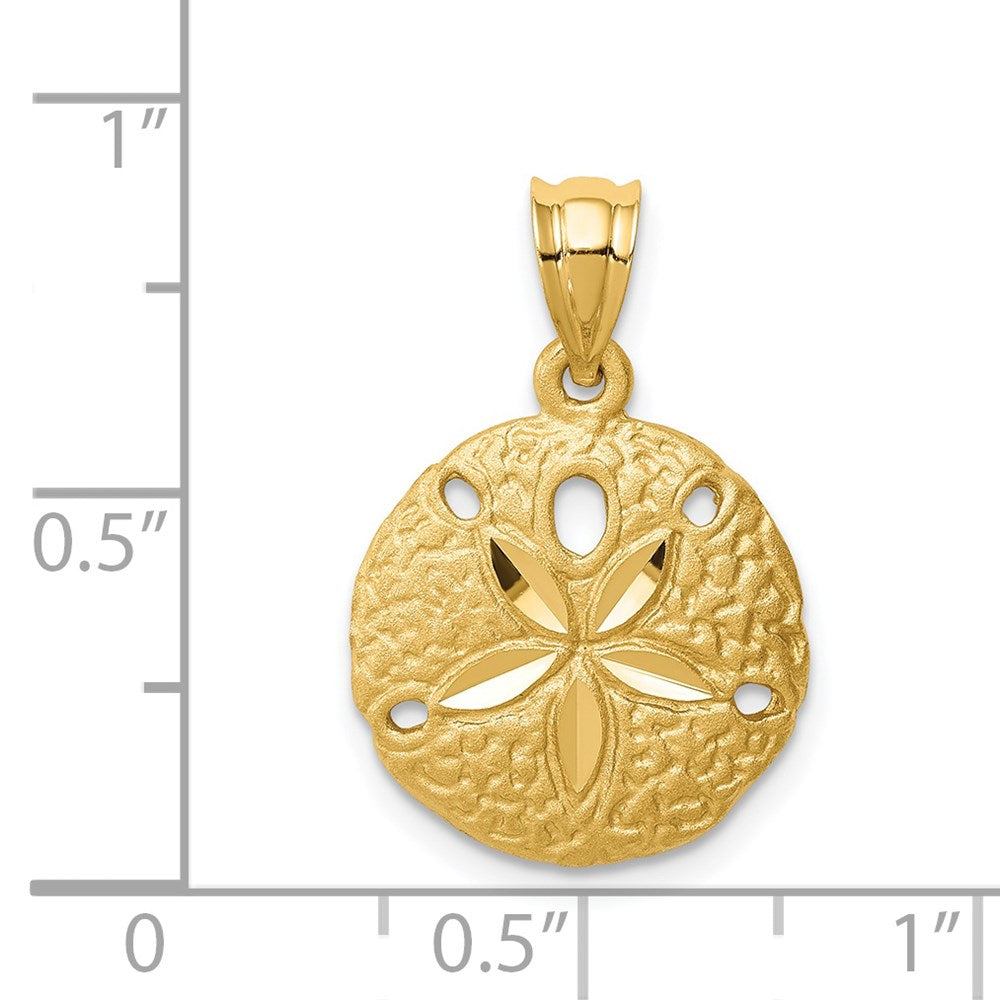14k Yellow Gold 14 mm Brushed Diamond-Cut Sand Dollar Pendant (1.73 grams)