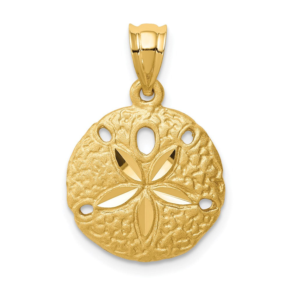 14k Yellow Gold 14 mm Brushed Diamond-Cut Sand Dollar Pendant (1.73 grams)