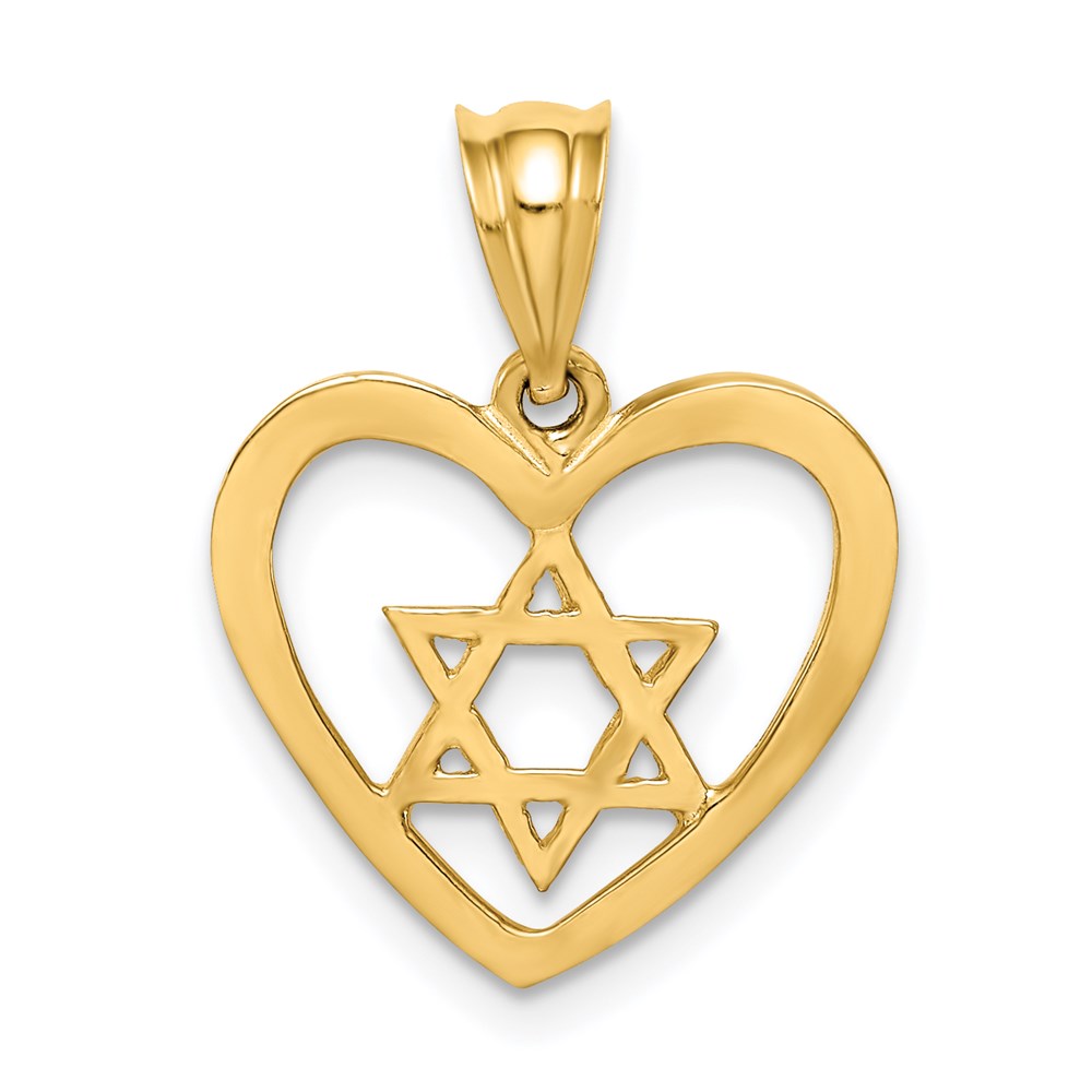 14K Polished Star of David in Heart Pendant (1.27 grams)