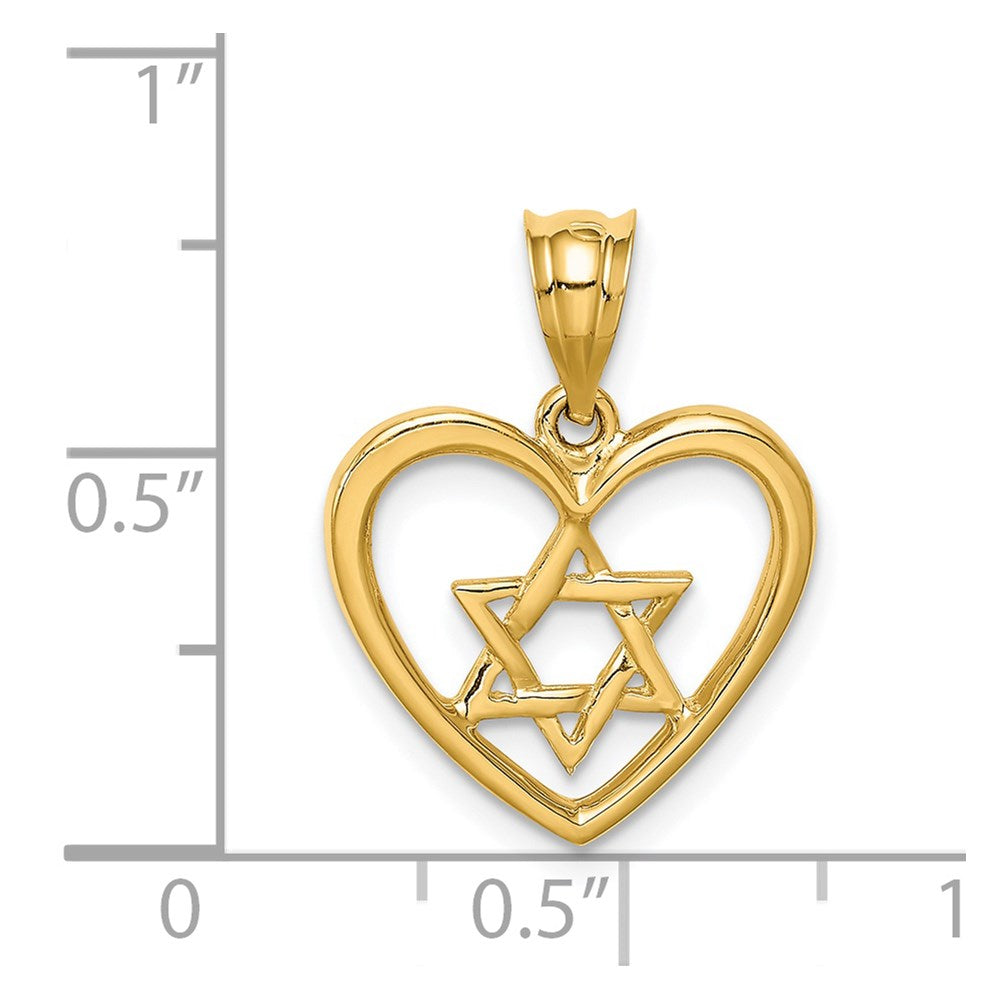 14K Polished Star of David in Heart Pendant (1.27 grams)
