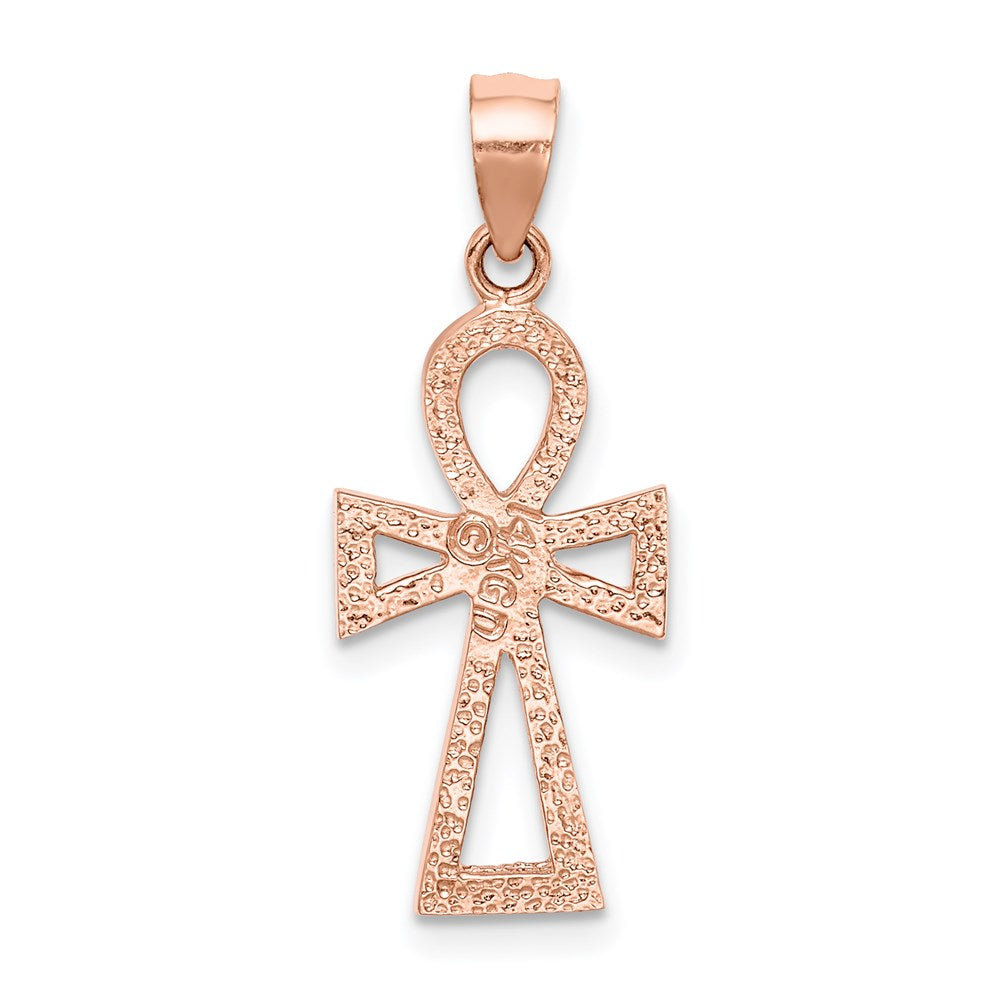 14k Rose Gold 14 mm Rose Polished Ankh Pendant (0.76 grams)