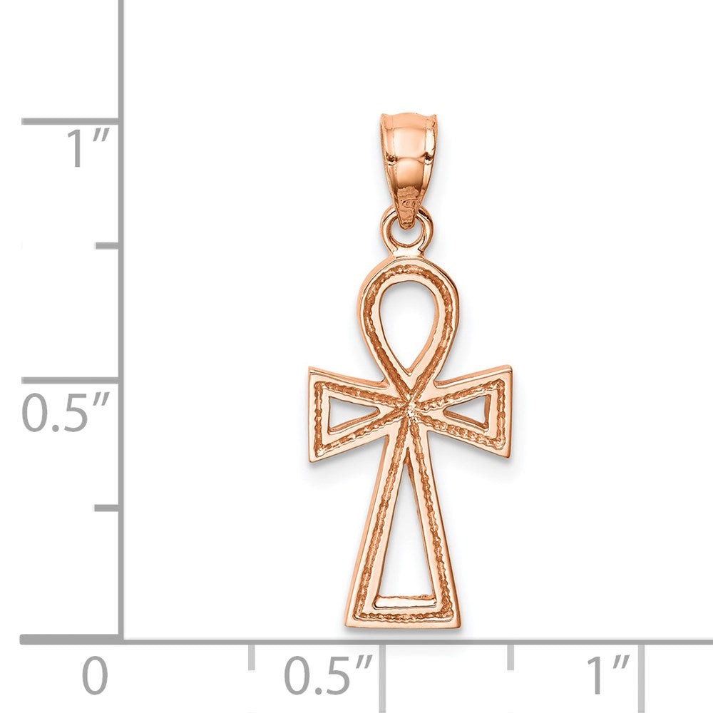 14k Rose Gold 14 mm Rose Polished Ankh Pendant (0.76 grams)