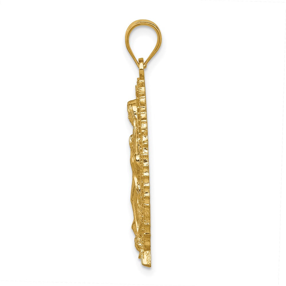 14k Yellow Gold 13 mm Polished & Textured Guadalupe Pendant (2.79 grams)