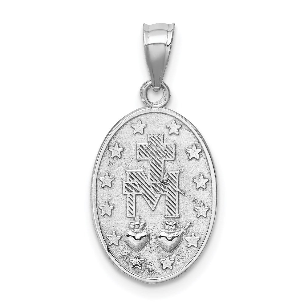 14k White Gold 11.3 mm White Polished Miraculous Medal Pendant (1.3 grams)