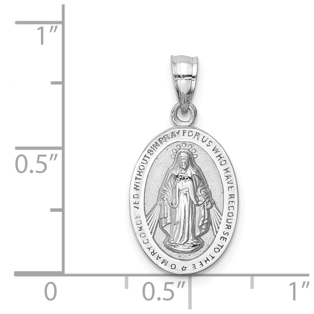 14k White Gold 11.3 mm White Polished Miraculous Medal Pendant (1.3 grams)
