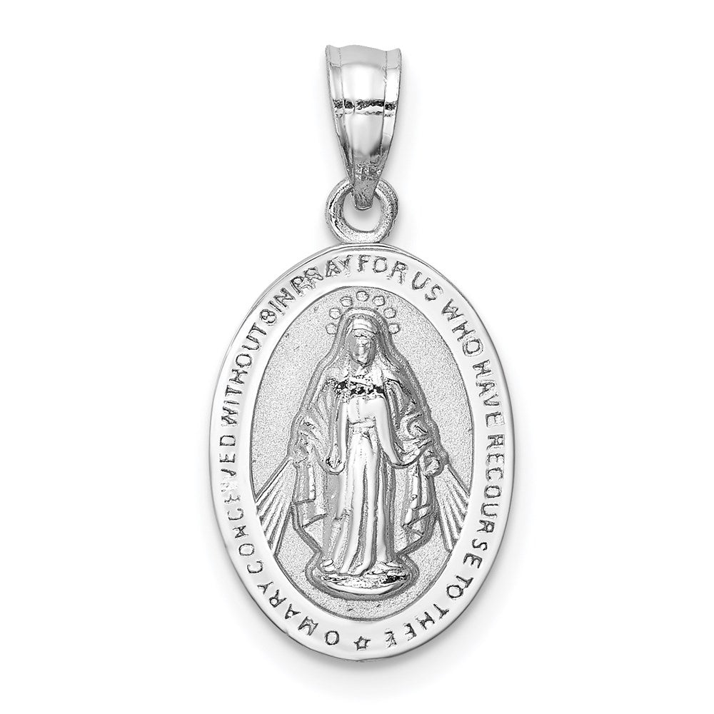 14k White Gold 11.3 mm White Polished Miraculous Medal Pendant (1.3 grams)