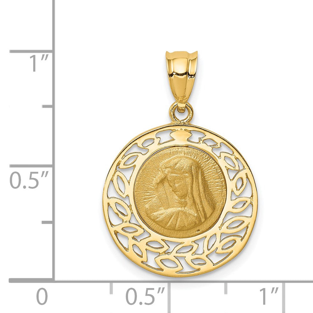 14k Yellow Gold 17.8 mm Brushed & Polished Virgin Mary Pendant (2.04 grams)