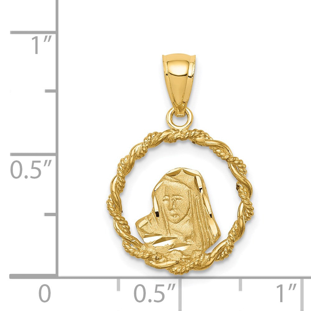 14k Yellow Gold 15.5 mm Brushed & Polished Diamond-cut Virgin Mary Pendant (1.58 grams)