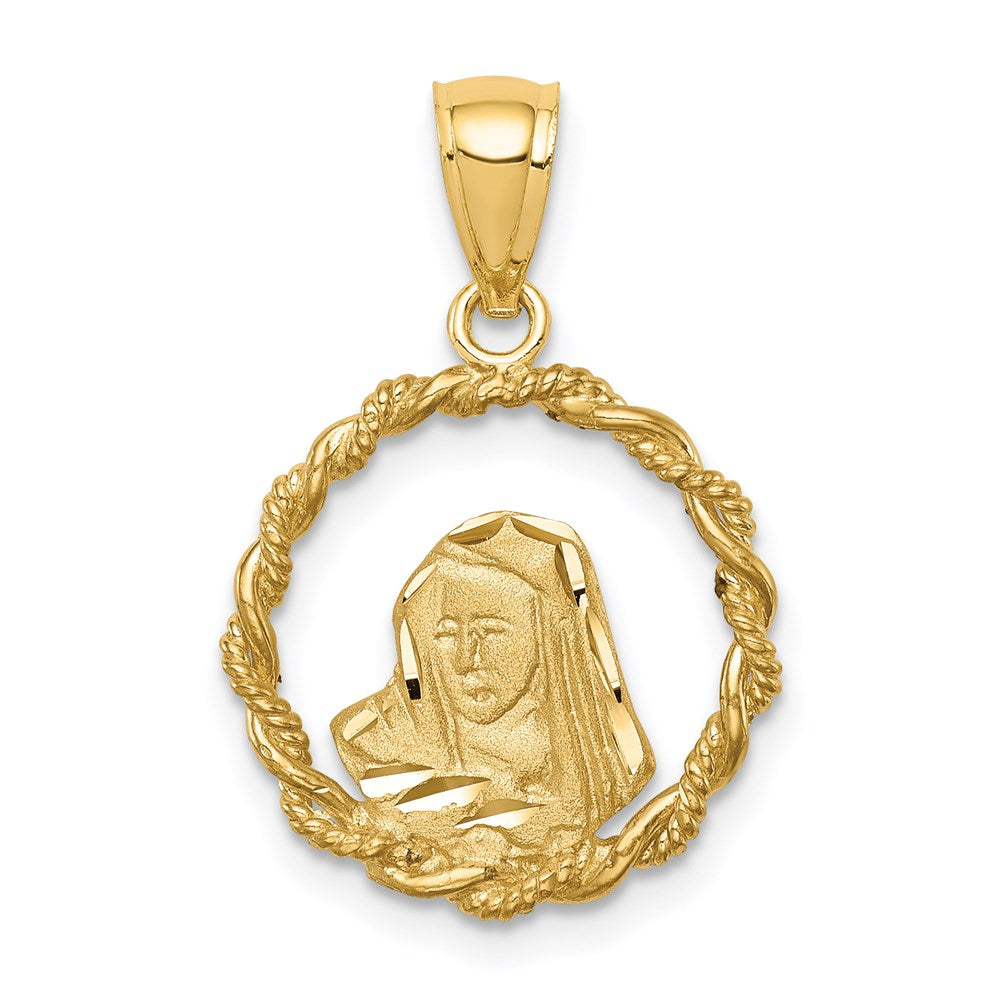 14k Yellow Gold 15.5 mm Brushed & Polished Diamond-cut Virgin Mary Pendant (1.58 grams)
