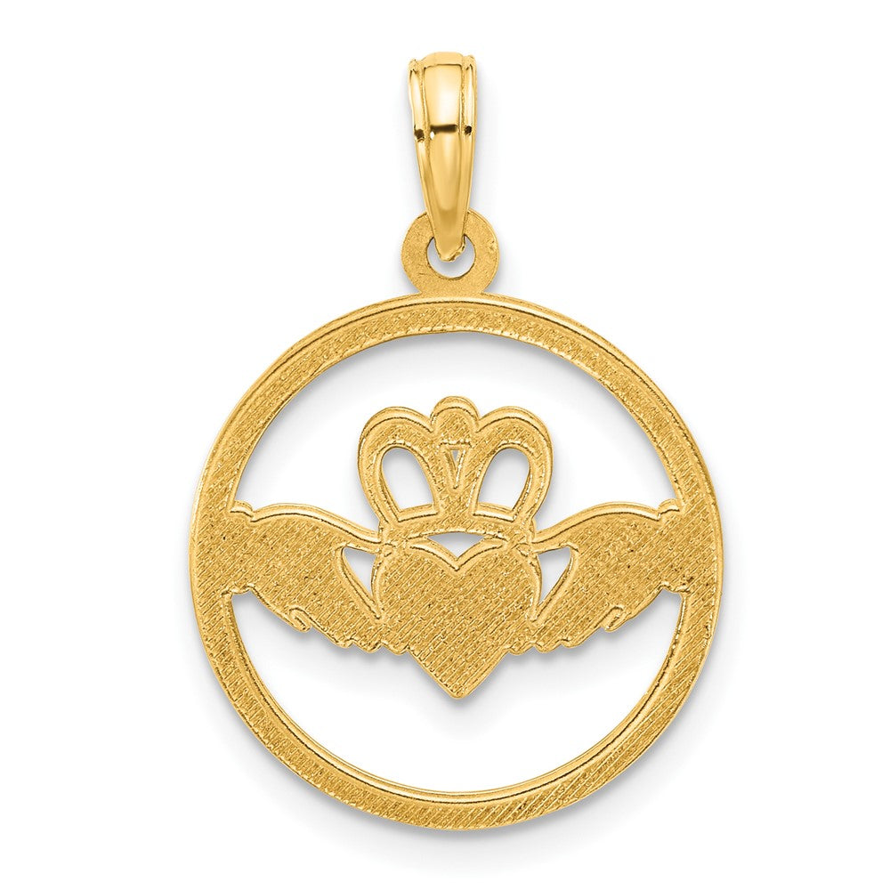 14k Yellow Gold 17.7 mm Polished Circle Claddagh Pendant (1.88 grams)