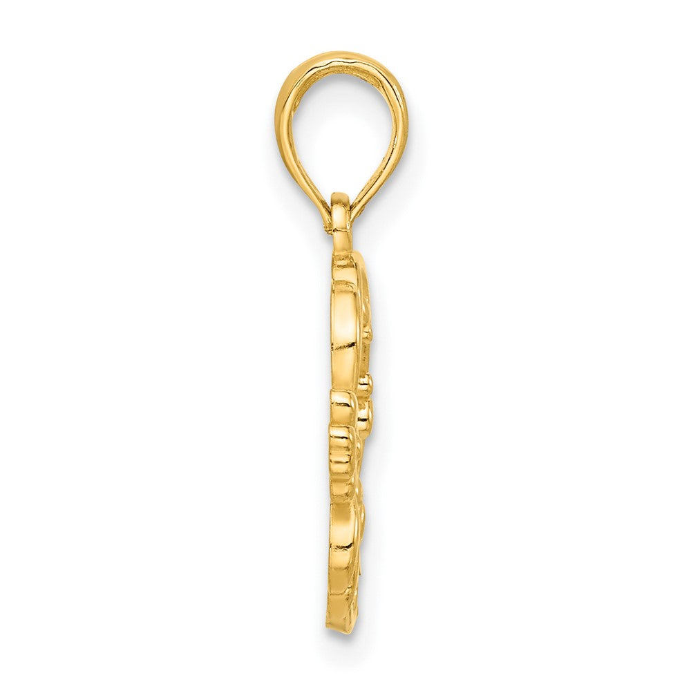 14k Yellow Gold 14.6 mm Polished Floral with Bird Circle Pendant (1.04 grams)