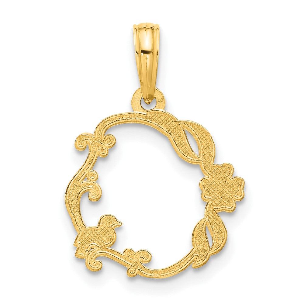 14k Yellow Gold 14.6 mm Polished Floral with Bird Circle Pendant (1.04 grams)