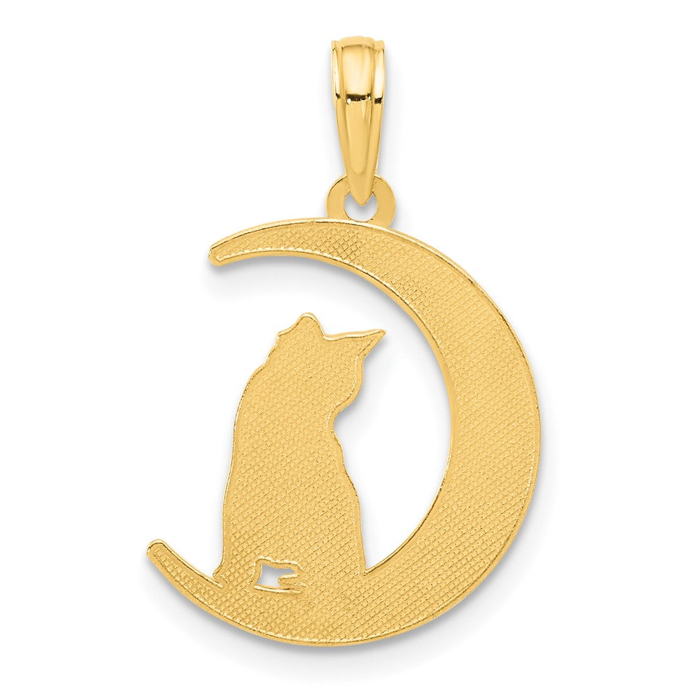 14k Yellow Gold 14.75 mm Polished Cat Sittin On Moon Pendant (1.57 grams)
