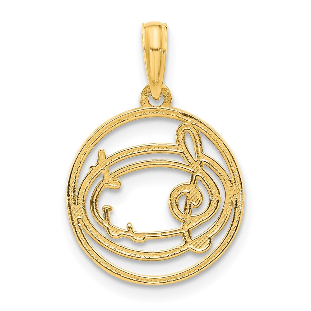 14k Yellow Gold 15 mm Polished Music Notes in Circle Pendant (1.26 grams)