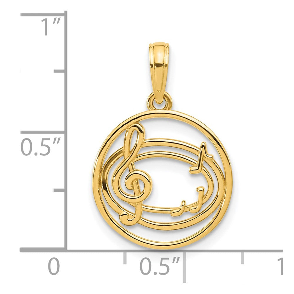14k Yellow Gold 15 mm Polished Music Notes in Circle Pendant (1.26 grams)