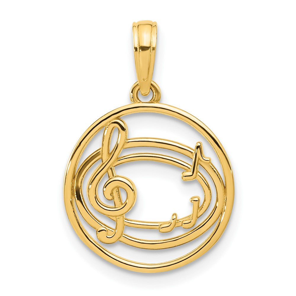 14k Yellow Gold 15 mm Polished Music Notes in Circle Pendant (1.26 grams)