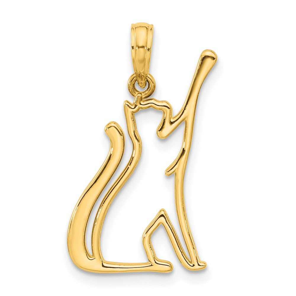 14k Yellow Gold 14 mm Polished Cat Reaching Pendant (1.28 grams)