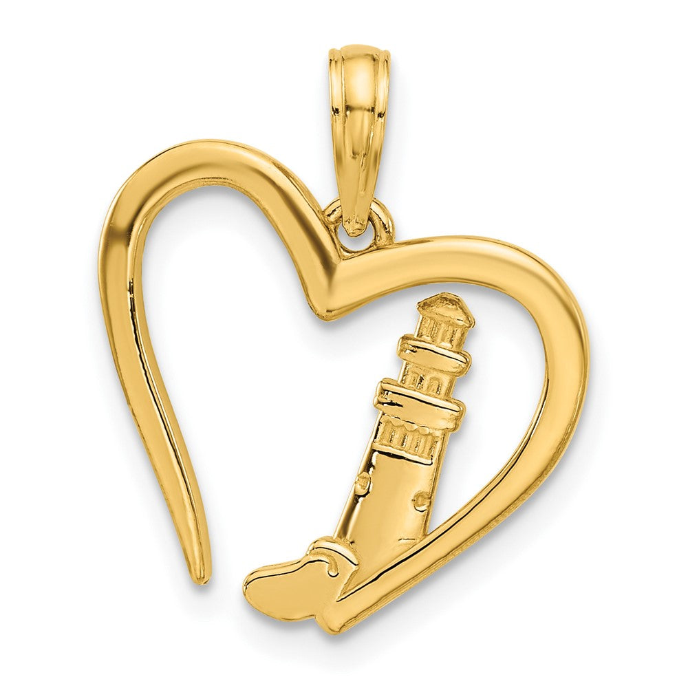 14k Yellow Gold 18.25 mm Polished Lighthouse In Heart Pendant