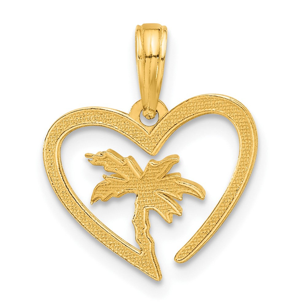 14k Yellow Gold 15 mm Polished Palm Tree In Heart Pendant (1.07 grams)