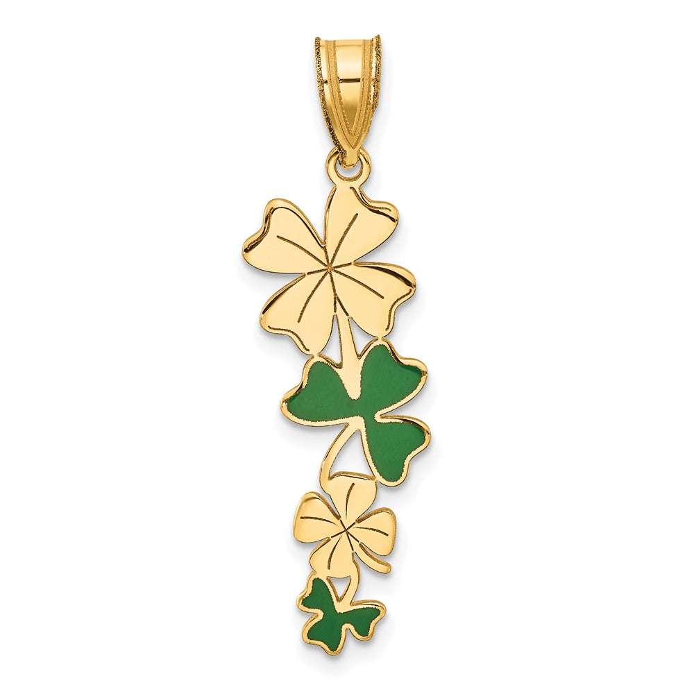 14k Yellow Gold 10 mm Polished with Green Enameled Clovers Pendant (1.19 grams)