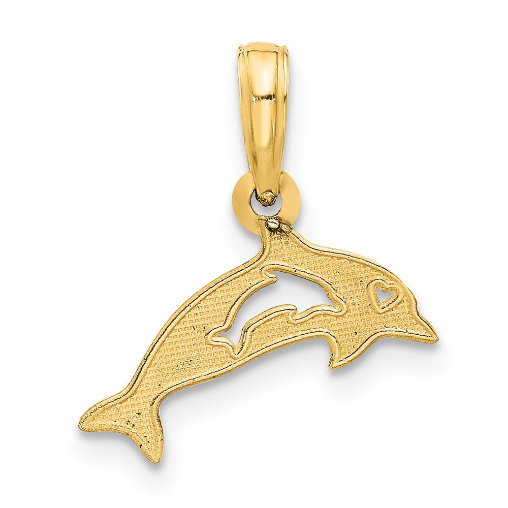 14k Yellow Gold 15.2 mm Polished Dolphin with Cut-out Baby Dolphin Pendant (0.76 grams)