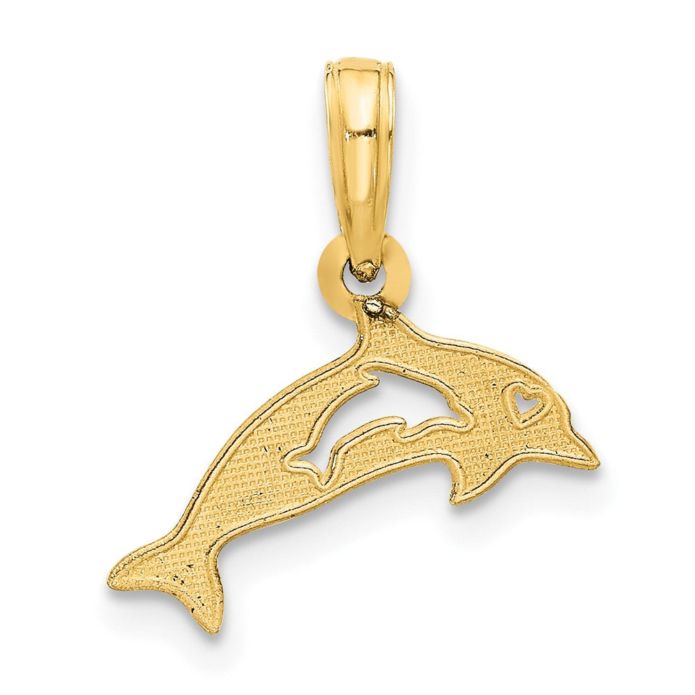 14k Yellow Gold 15.2 mm Polished Dolphin with Cut-out Baby Dolphin Pendant
