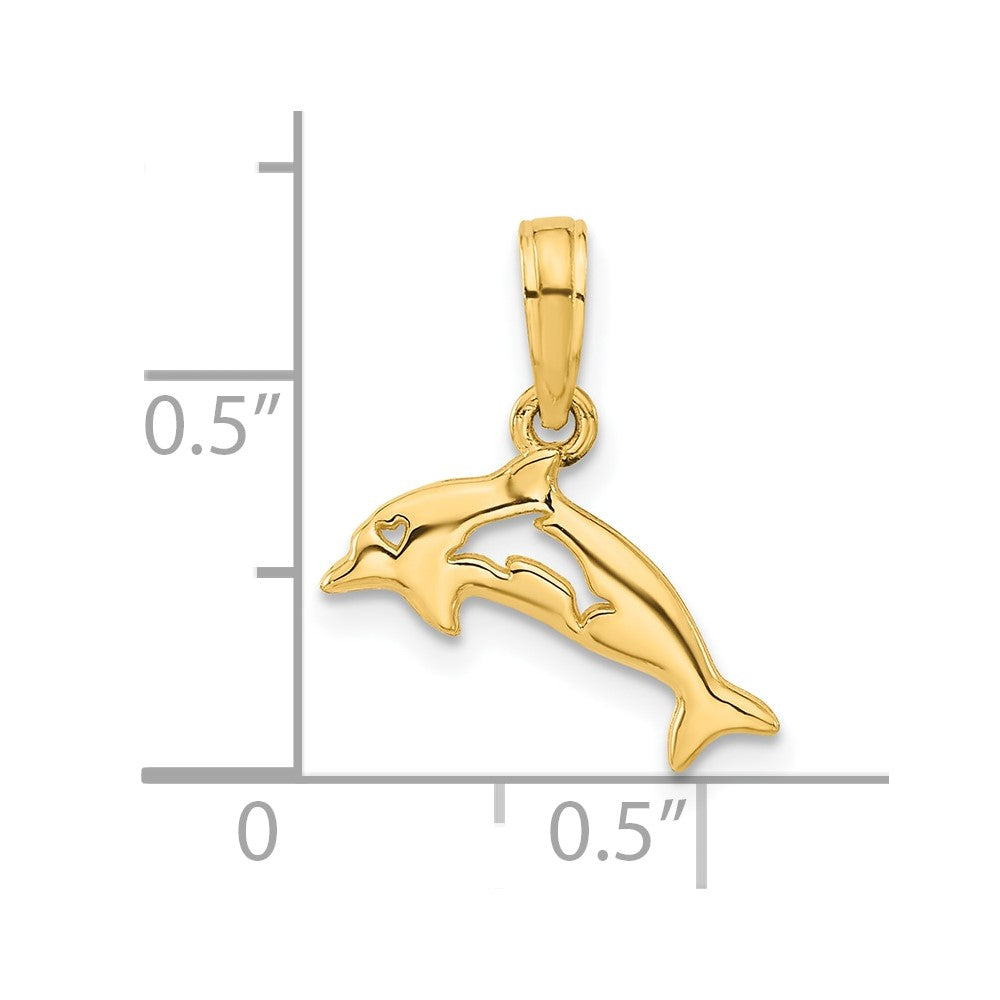 14k Yellow Gold 15.2 mm Polished Dolphin with Cut-out Baby Dolphin Pendant (0.76 grams)
