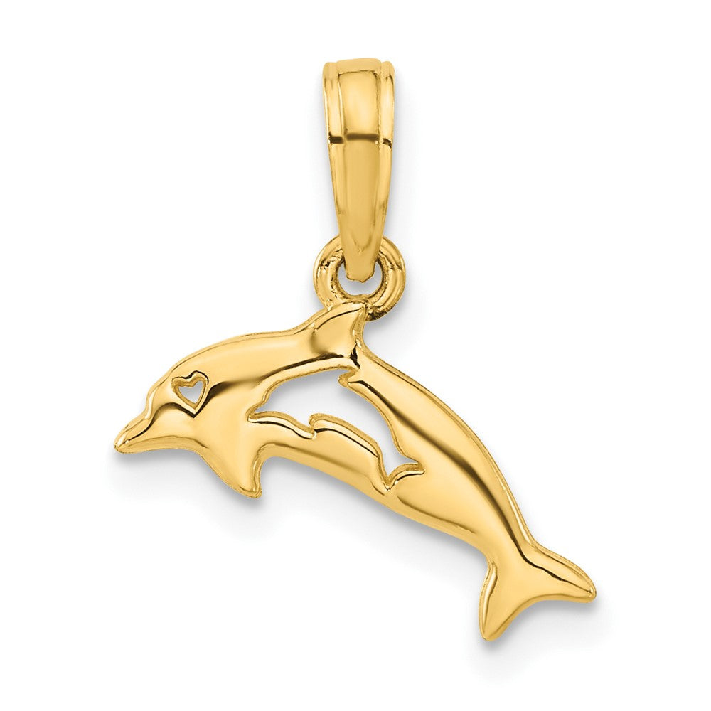 14k Yellow Gold 15.2 mm Polished Dolphin with Cut-out Baby Dolphin Pendant