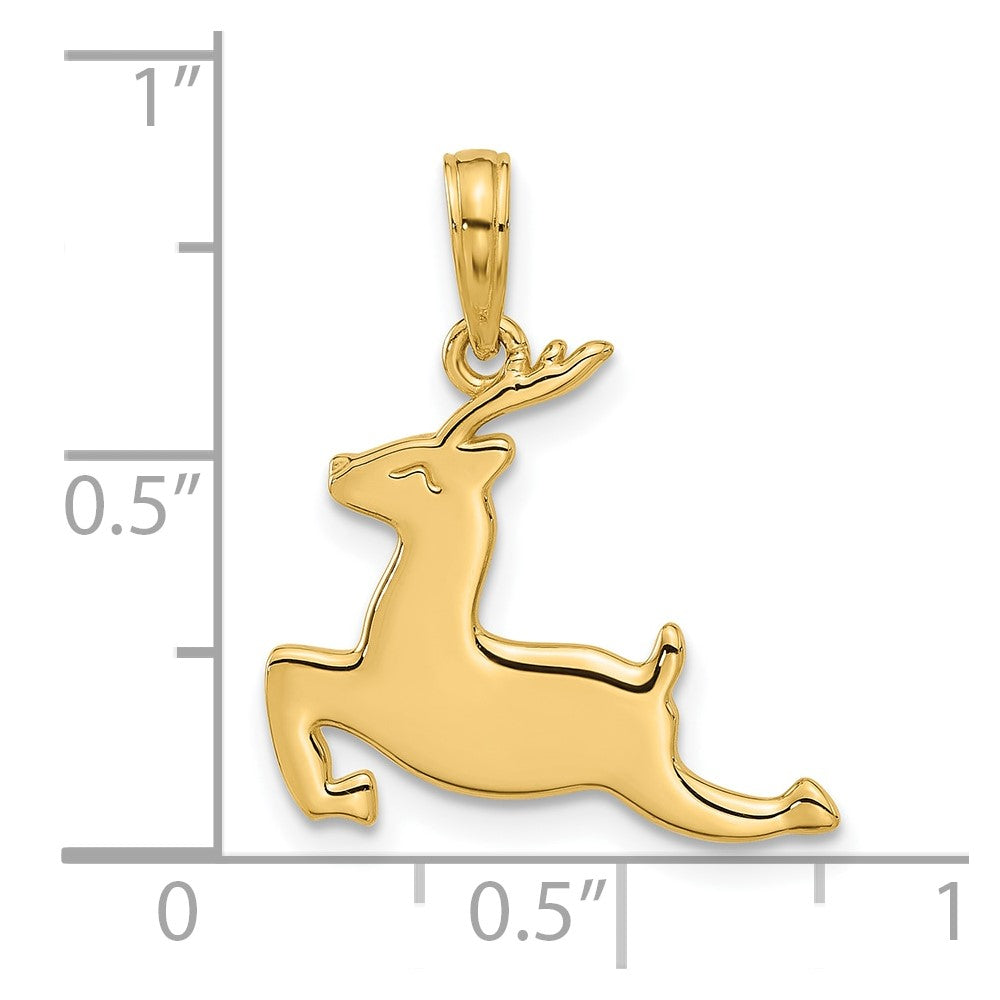 14k Yellow Gold 18.8 mm Polished Prancing Reindeer Charm (1.28 grams)