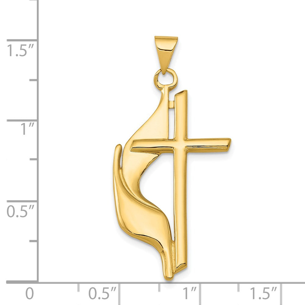 14k Yellow Gold 18 mm Polished Cross w/Drape Pendant (2.61 grams)