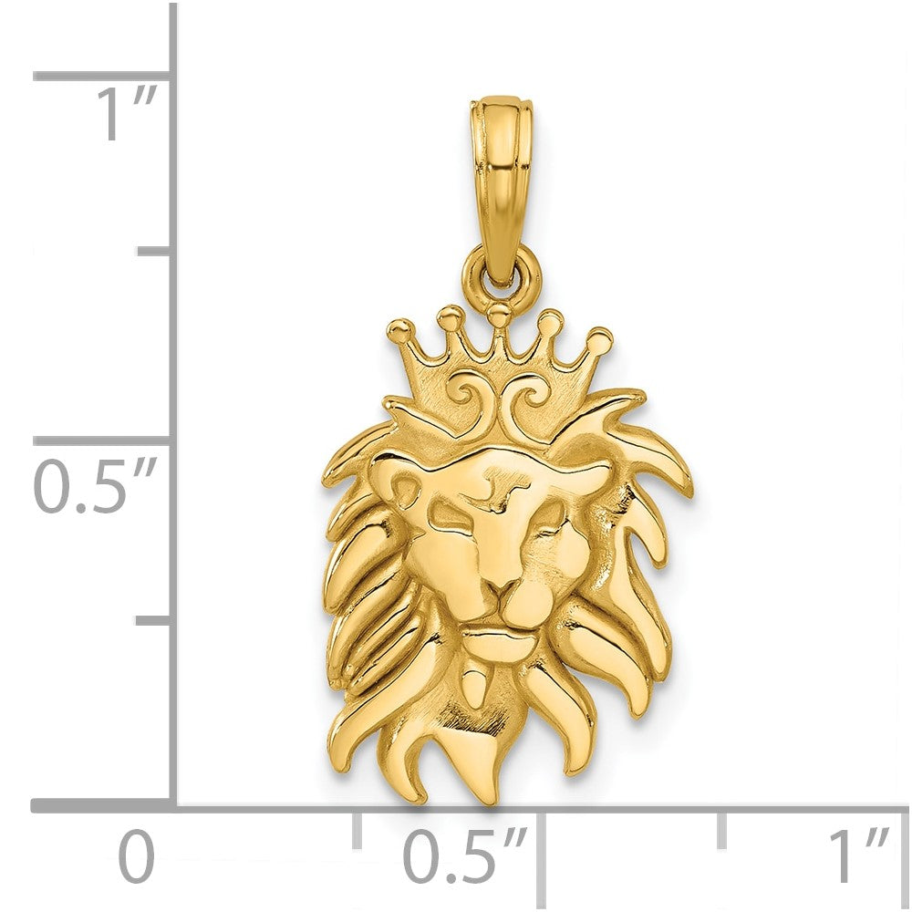 14k Yellow Gold 12.9 mm Polished Lion Head with Crown Pendant (2 grams)