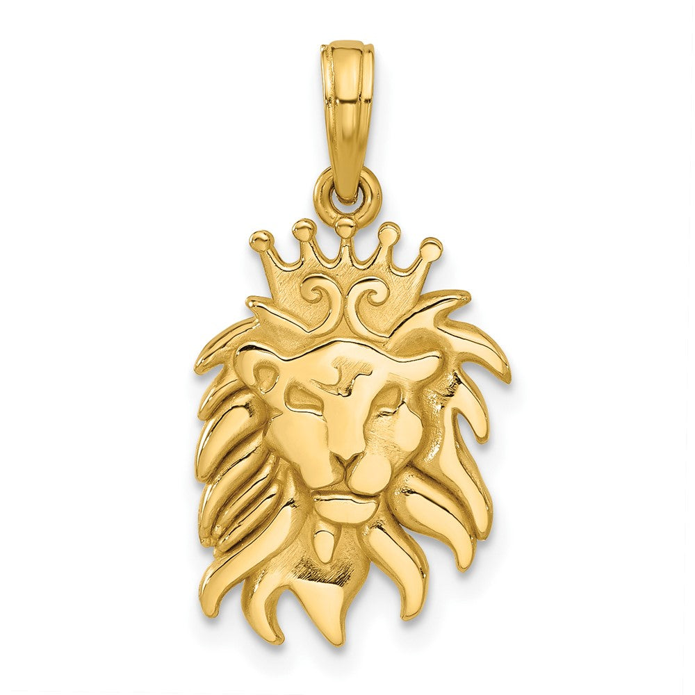 14k Yellow Gold 12.9 mm Polished Lion Head with Crown Pendant (2 grams)
