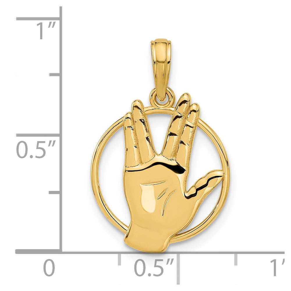 14k Yellow Gold 15 mm Polished Hand Gesture in Circle Charm (1.79 grams)