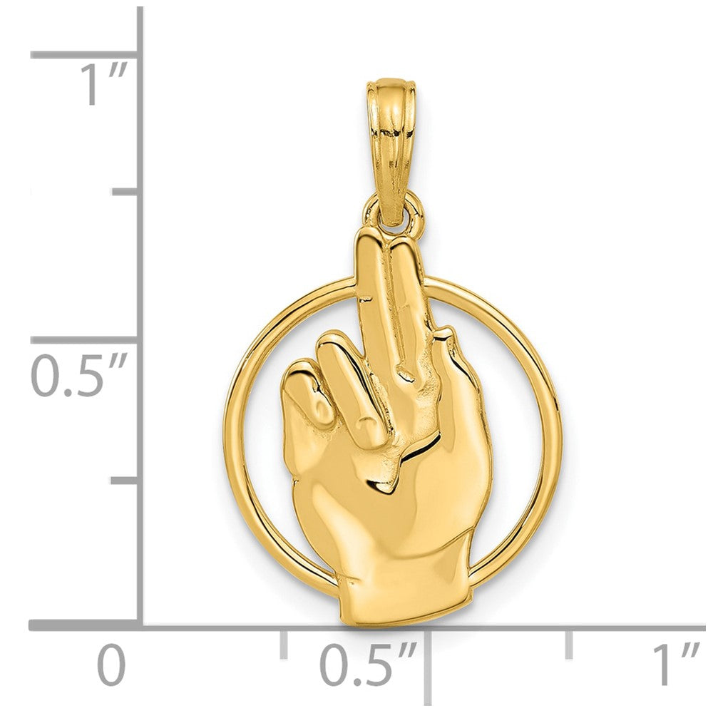 14k Yellow Gold 15 mm Polished Hand Gesture in Circle Charm (1.69 grams)