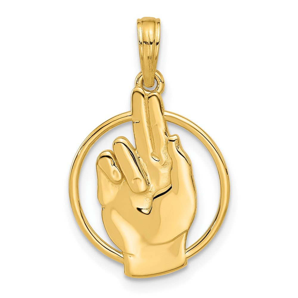 14k Yellow Gold 15 mm Polished Hand Gesture in Circle Charm (1.69 grams)