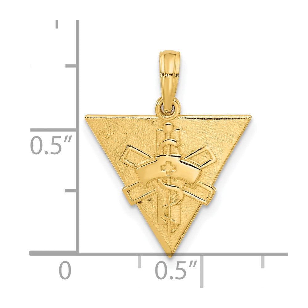 14k Yellow Gold 17.5 mm Polished Triangle Caduceus Charm (1.35 grams)