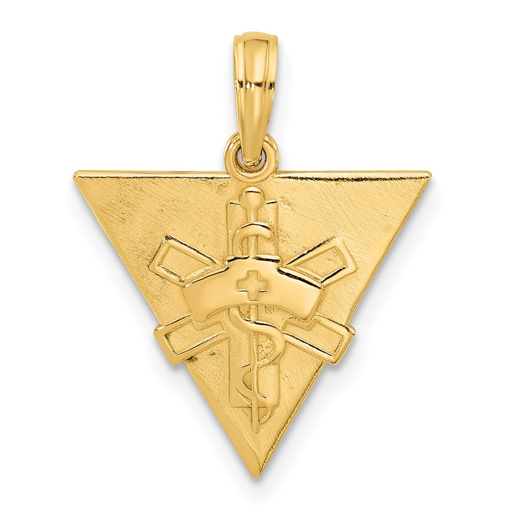 14k Yellow Gold 17.5 mm Polished Triangle Caduceus Charm (1.35 grams)