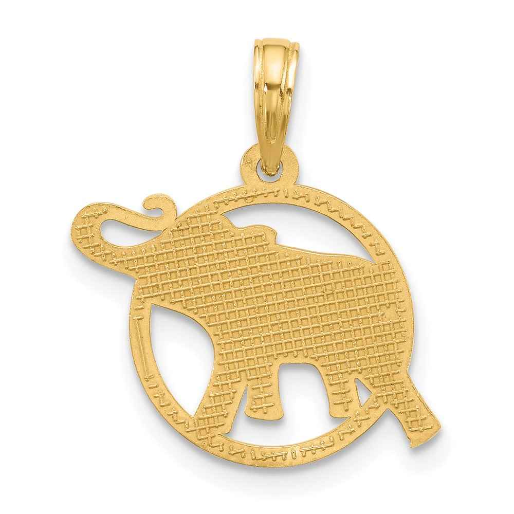 14k Yellow Gold 20.2 mm Polished Elephant in Circle Charm (1.72 grams)