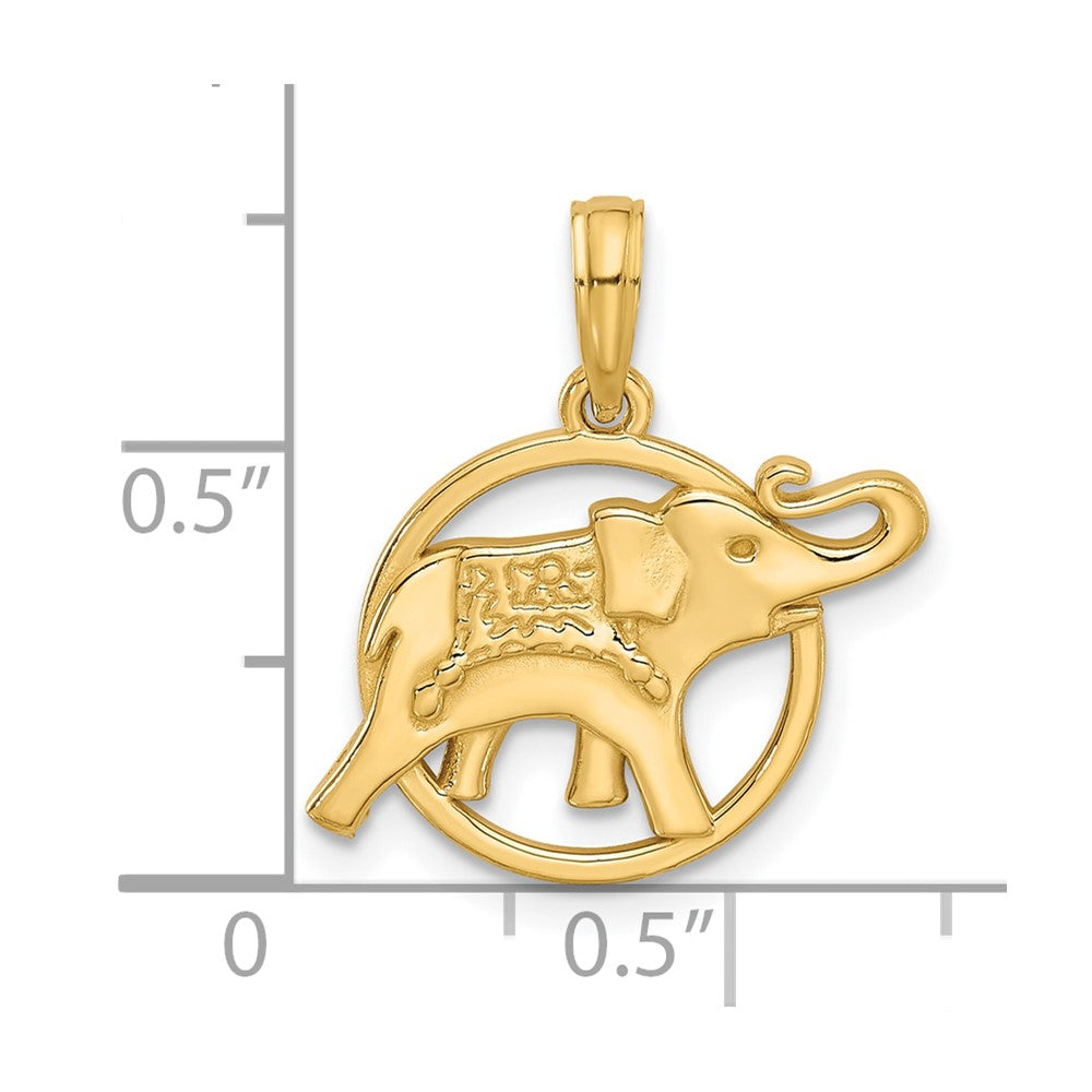 14k Yellow Gold 20.2 mm Polished Elephant in Circle Charm (1.72 grams)