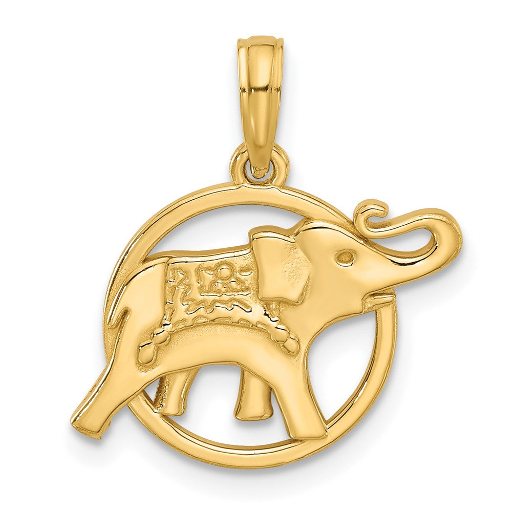 14k Yellow Gold 20.2 mm Polished Elephant in Circle Charm (1.72 grams)