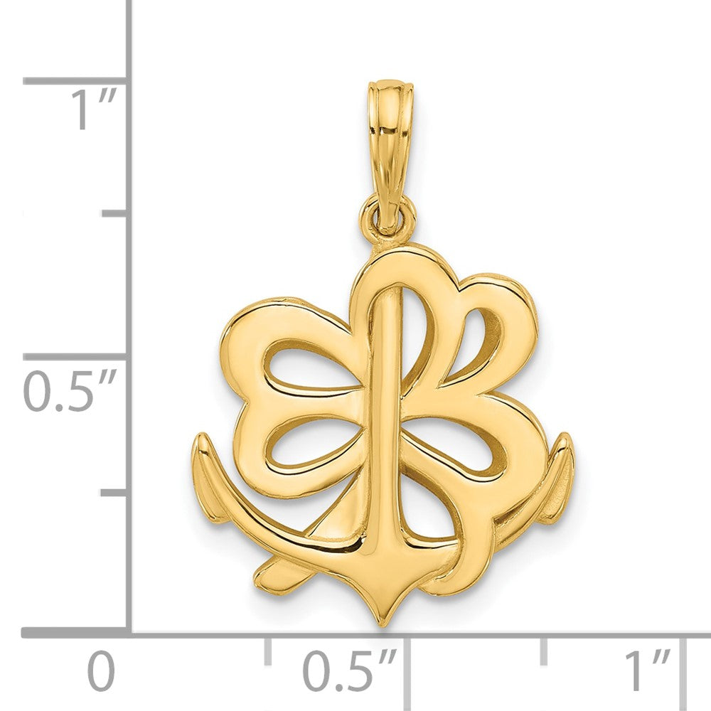 14k Yellow Gold 18 mm Polished Anchor and Clover Charm (2.39 grams)