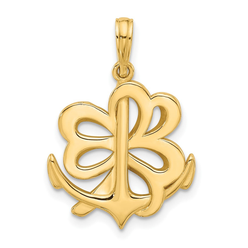 14k Yellow Gold 18 mm Polished Anchor and Clover Charm (2.39 grams)