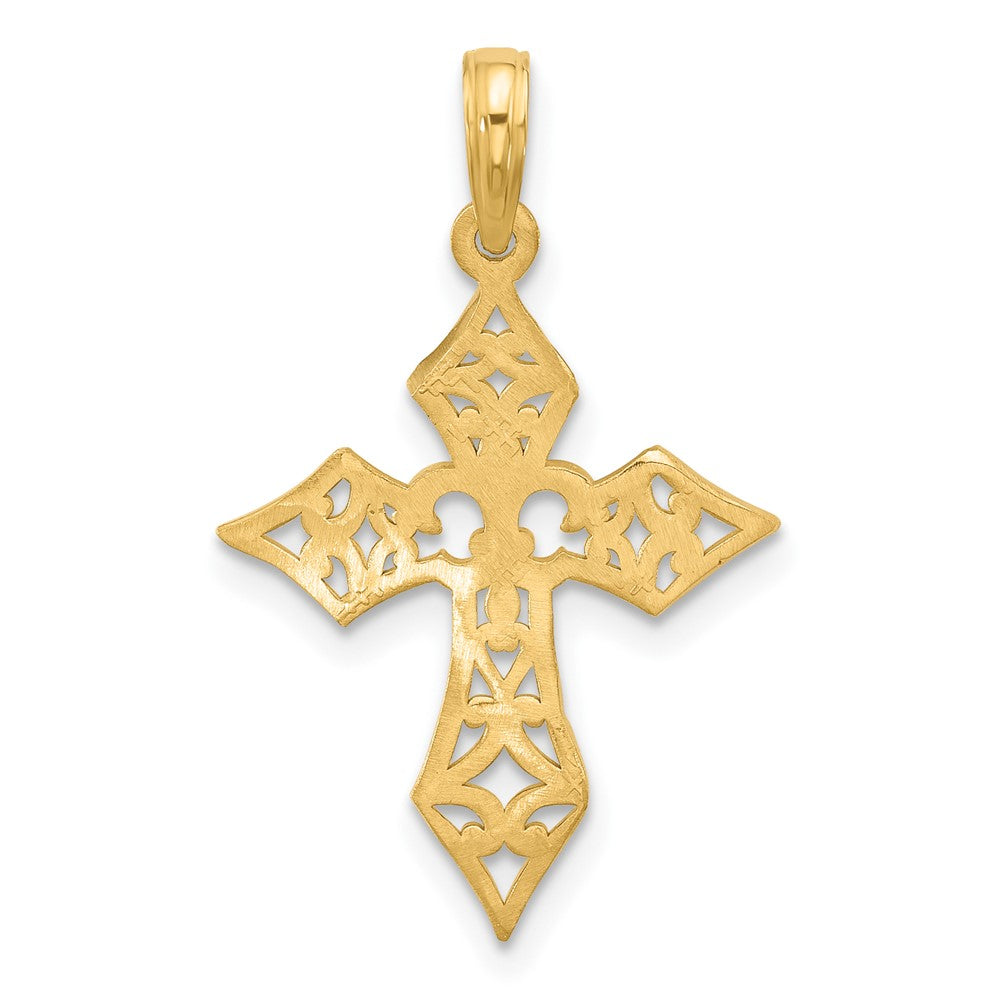 14k Yellow Gold 18.2 mm 14KY Fancy Cross and Fleur-De-Lis Charm (1.53 grams)